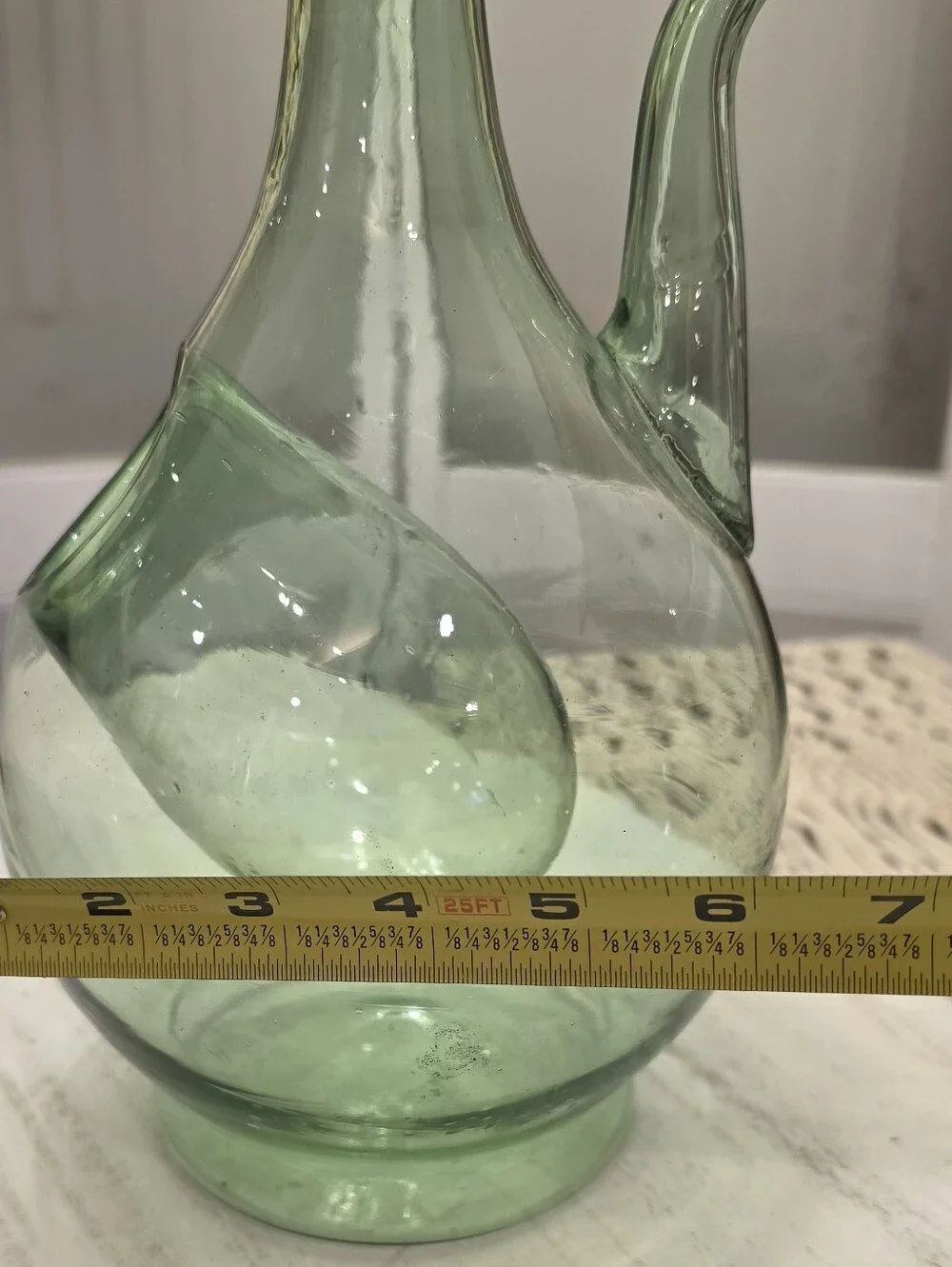 Vtg Italian Green Glass Wine Decanter Ice Chamber Chiller Spout MCM Stopper 14”